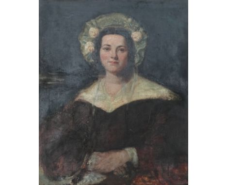19th Century British School Portrait Of A Young Woman With Flower Garland In Her Hair Oil on canvas Framed Picture size 79 x 