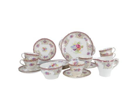 An early 20th century Shelley tea service - Georgian pattern of six place settings including a sandwich plate, a milk jug and