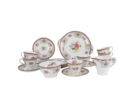 An early 20th century Shelley tea service - Georgian pattern of six place settings including a sandwich plate, a milk jug and