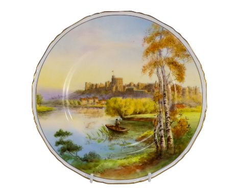 A Royal Worcester cabinet plate - decorated with a scene showing Windsor Castle, signed H Ayton, diameter 27cm.