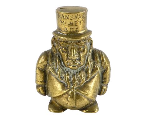 A vintage brass 'Transval' money box - modelled in the form of Paul Kruger, height 14cm.