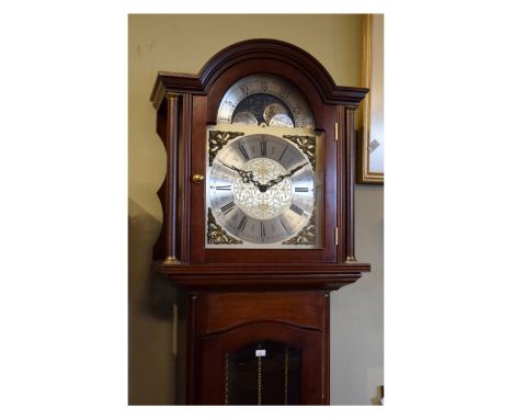 Modern mahogany longcase clock, the dial having moon phase inscribed 'Fenclocks', having Whittington, St Michaels and Westmin