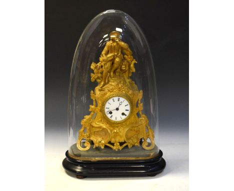 Late 19th Century French gilt spelter mantel clock, the white Roman dial with two-train movement, the case modelled with a se