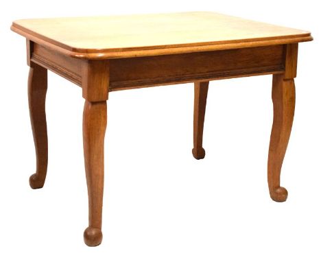 Early 20th Century light oak occasional table on stiff cabriole legs, 105cm x 92cm x 76cm high  