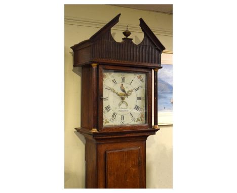 George III oak-cased 30 hour painted dial longcase clock, P.Pinnell, 'Malmsbury' (Malmesbury), circa 1800, 12-inch square dia