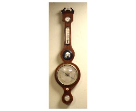 Early 19th Century inlaid mahogany-cased wheel barometer, W.Weare, Wincanton, with ebony and boxwood-strung case, 98cm high  