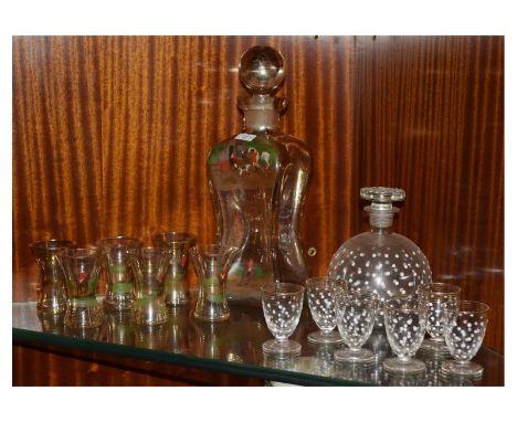 Early to mid 20th Century hunting themed liqueur set comprising: waisted decanter and six matching tumblers, together with a 