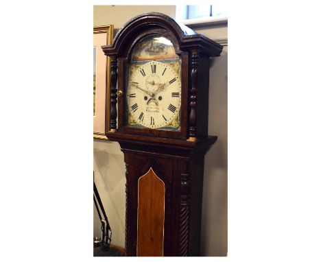 19th Century painted arch dial simulated pine cased longcase clock, the dial inscribed Jas. Hocking, Gracewater, 2m high  