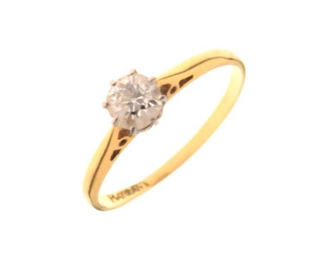 Yellow metal, platinum and single stone diamond ring, stamped Plat &amp; 18ct, size J½, 1.3g gross approx  