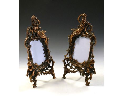 Pair of cast copper finish easel type photograph frames, 34.5cm high (2)  