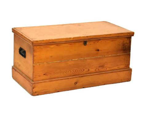 Vintage pine trunk or bedding chest with internal candle box, 87cm wide  