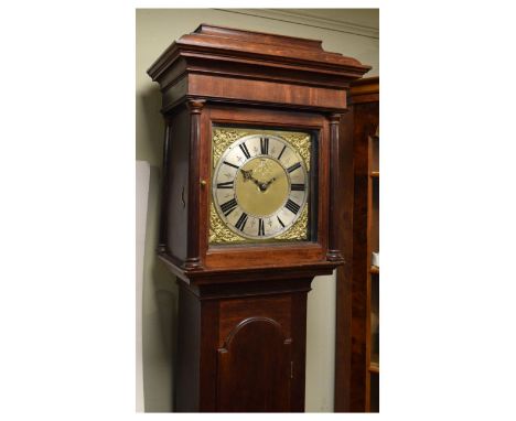 18th Century and later oak and mahogany-cased longcase clock, the 11-inch square dial with silvered Roman chapter ring inscri