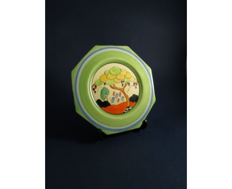 A Clarice Cliff "Tulip" pattern octagonal plate. 14.5cm diameter