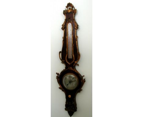 A 6" ornately ormolu mounted Kingwood veneered wheel barometer with working mercury tube 