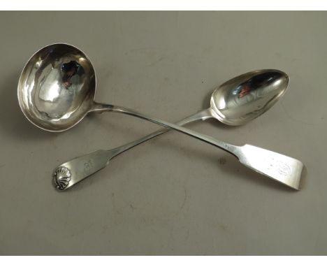 A Regency silver ladle by "Reid & Sons" Newcastle 1817 (184g), and a George IV silver serving spoon, Newcastle 1827 (89g) (2)