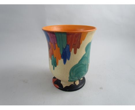 A Clarice Cliff Bizarre "Latona Tree" pattern vase (chip to rim), 15cm tall