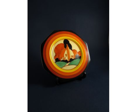 A Clarice Cliff "Farmhouse" octagonal plate, 14.5cm diameter