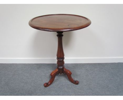 A 19th Century mahogany tripod wine table with dished top, 51cm diameter 