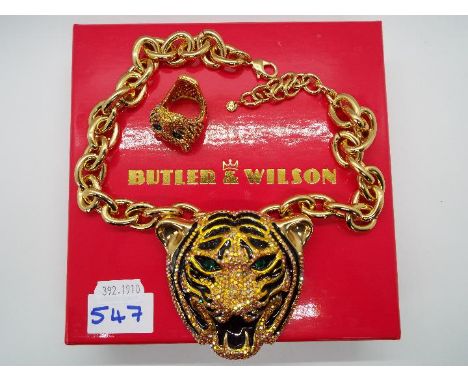 Butler & Wilson - a large Butler & Wilson necklace with stone set pendant in the form of a tiger's head with Butler & Wilson 