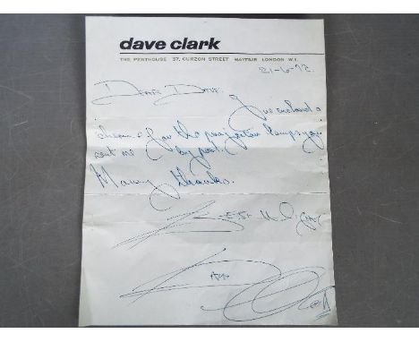 Dave Clark Five - Dave Clark autograph, on headed paper dated 21/06/72, reads 'Dear Dave. I've enclosed a cheque for the proj