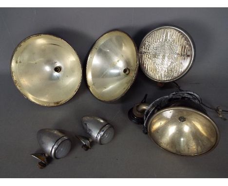Vintage Automobilia - A vintage pair of Lucas side lights, numbered 1142, a Marchal fog light # 630 and similar.