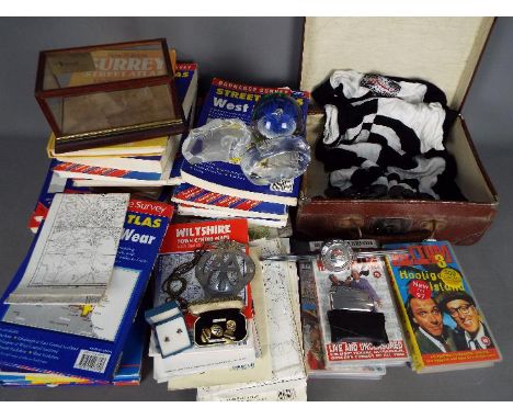 A mixed lot to include paperweights, Old Boltonians cufflinks, a pair of earring in the form of horse heads (stamped 925), ma