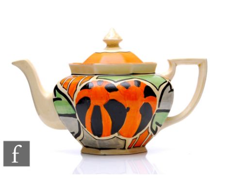 Clarice Cliff - Beach Ball - A large Athens shape teapot&nbsp;circa 1931, hand painted with stylised striped balls over a pan