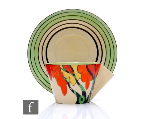 Clarice Cliff - Honolulu - A large Conical shape tea cup and saucer circa 1933, hand painted with a stylised tree landscape w