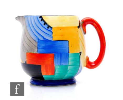 Susie Cooper - Grays Pottery - A Paris shape Cubist pattern jug decorated with brightly coloured abstract motifs, printed 192