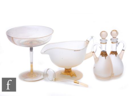 Ion Tamaian - Ion Art - A 1970s-1980s Romanian art glass pedestal bowl of coupe form, partly frosted and decorated with trail