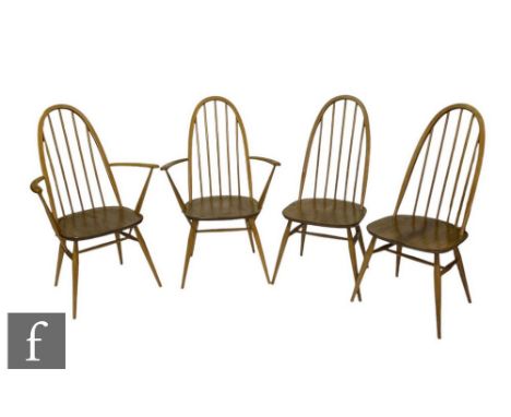 Ercol - A set of four teak 'Quaker' chairs, to include two dining chairs and two dining armchairs, height 96cm. (4)