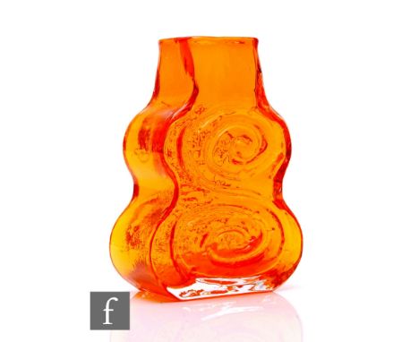 Geoffrey Baxter - Whitefriars - A mid Century Textured Range Cello vase, pattern 9675, in tangerine, height 17.5cm.