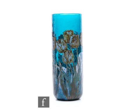 Jonathan Harris - Ironbridge - A contemporary studio Re-Heat cameo glass vase, of sleeve form, decorated with a repeating pat