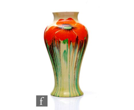 Clarice Cliff - Delecia Poppy - A large shape 14 Mei Ping vase circa 1932, hand painted with large poppy flowers over a Delec