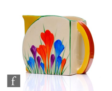 Clarice Cliff - Crocus - A large size Stamford milk jug circa 1930, hand painted with Crocus sprays with green, yellow and br