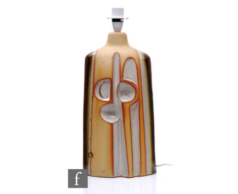 Peter Ellery for Tremaen Studio - A 1970s 'Zennor Series', sculptural modernist ceramic lamp base, with buff and ochre glazes