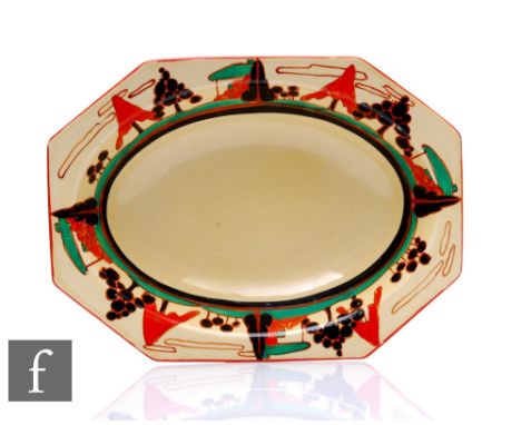 Clarice Cliff - Red Trees &amp; House - A large octagonal serving bowl circa 1930, hand painted to the border with a stylised