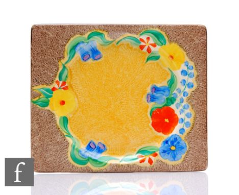 Clarice Cliff - Canterbury Bells - A Bizarritz shape plate circa 1934, hand painted with stylised flowers and foliage between