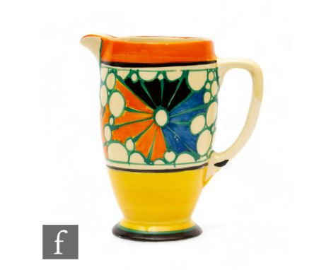Clarice Cliff - Broth - A shape 24 Coronet jug circa 1930, hand painted with abstract star burst motifs in black, blue and or