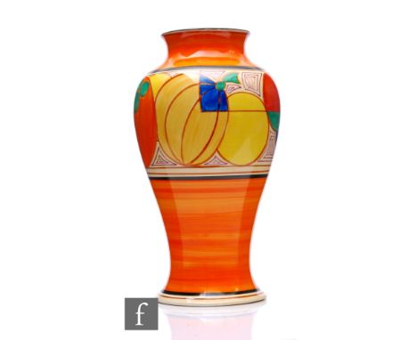 Clarice Cliff - Melon - A large shape 14 Mei Ping circa 1930, hand painted with a deep band of abstract fruit between black a