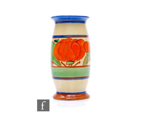 Clarice Cliff - Orange Lily -&nbsp; A shape 265 vase circa 1929, hand painted with a band of stylised flowers and foliage bet