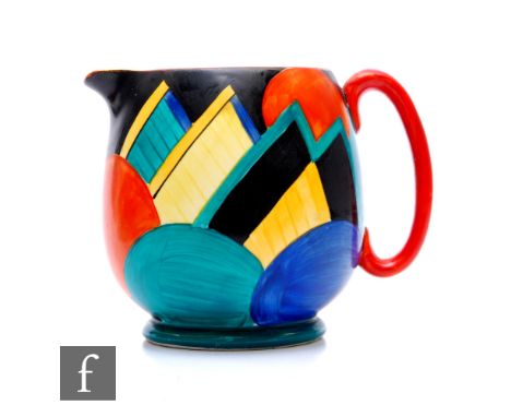 Susie Cooper - Grays Pottery - A Paris shape Moon and Mountain pattern jug decorated with brightly coloured abstract motifs, 