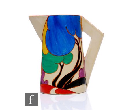Clarice Cliff - Blue Autumn - A large Conical shape jug circa 1930, hand painted with a double image stylised tree and cottag