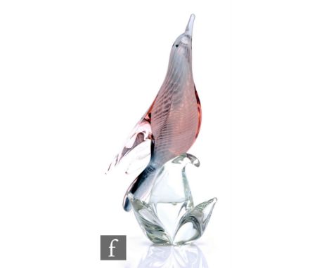 Unattributed maker - A Murano glass figure modelled as a stylised bird, with opal pulled trails and a grey band cased in clea