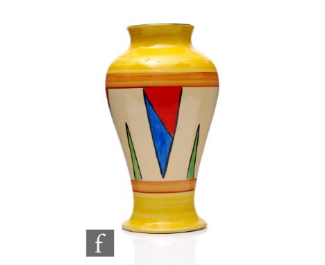 Clarice Cliff - Original Bizarre or New Flag Variant - A shape 14 Mei Ping circa 1930, hand painted with triangles in green, 