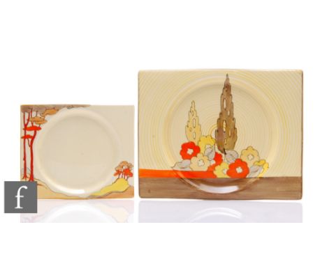 Clarice Cliff - Capri (Orange) - A large Biarritz dinner plate circa 1933, hand painted with stylised flowers and foliage wit