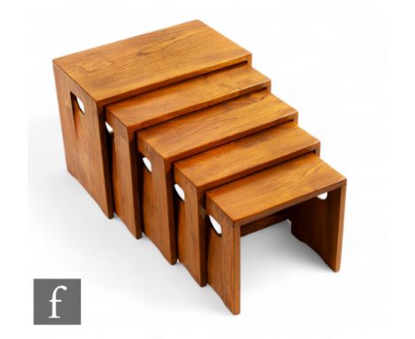 Ercol - A nest of five elm occasional tables, model No. 495, widest 50cm.