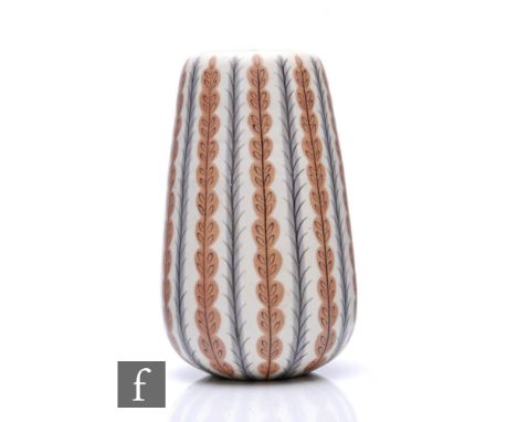 Alfred Read - Poole Pottery -&nbsp;A 1950s Freeform earthenware vase, decorated in the YCB pattern with vertical bands of sty