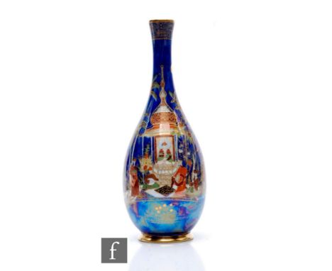 Carlton Ware - A Persian pattern vase of elongated ovoid form with slender drawn neck, court figures and flowering trees with