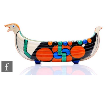 Clarice Cliff - Picasso Flower (Orange) - A Viking Long Boat flower trough circa 1929/30, hand painted with panels of stylise